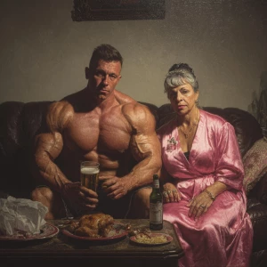 Hyperrealism photo painting.a muscular   criminal delhi man sitt...