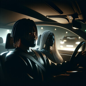 Black man with dreads in a car with a black woman with braids