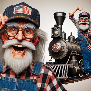 Funny and crazy caricature of a 95 year old American grandpa, ch...