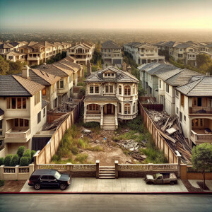 Wide view of a fancy neighborhood with very expensive homes, amo...