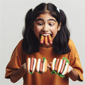 Girl shows how many hot dogs she can put in her mouth at one tim...