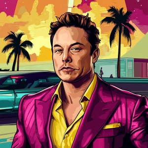 Elon Musk in GTA art style — — in the style of a Grand Theft Au...