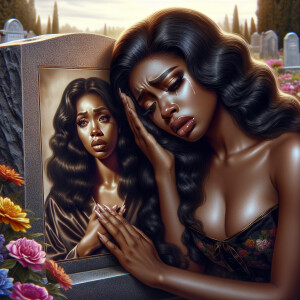 A beautiful light-skinnedb African-American woman with long wavy...