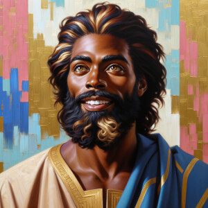 An oil painting of a light-skinned African American man resembli...