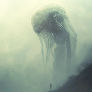 An alien hybrid depicted using the aerial perspective technique....