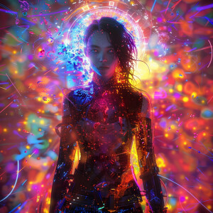 Kirlian photography aesthetic, ultra-realistic cyberpunk female,...