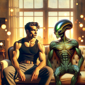 1 boy(European face , Handsome, attractive,sweatshort,, top blac...