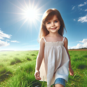 A cute girl walking barefoot on the grass