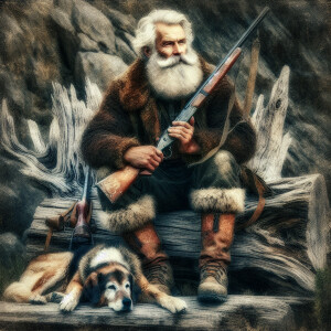 A rustic vintage image of an old full bodied mountain man with b...