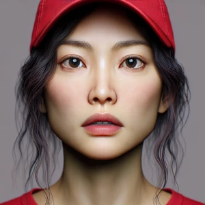 Generate a hyper-realistic image of a woman with a blank express...