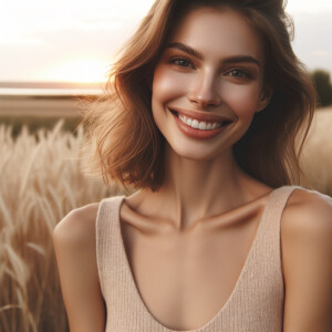 Happy smiling girl in a field