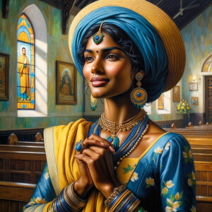 A spiritually enriching illustration portrays an African America...