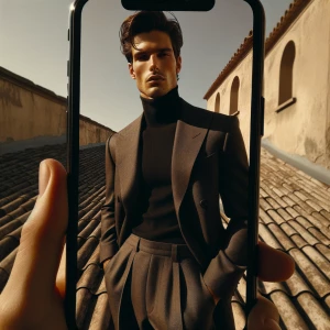 A candid iPhone-style image of a tall male with defined facial f...