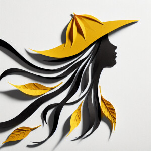 Draw an art picture arranging black and yellow paper. Draw a pro...