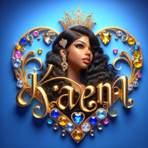 Craft a 3-D image showcasing the name 'KAREN' in a luxurious gol...