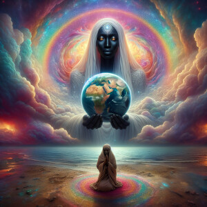 This serene scene captures an African-American Jesus Christ, wit...