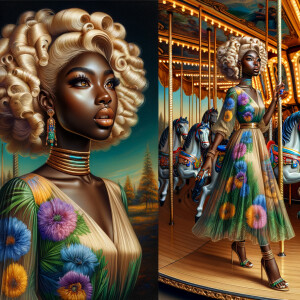 Oil painting riding on a Carousel landscape. Create a beautiful...