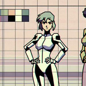1990s anime screencap, girl a plugsuit, standing with hands on h...