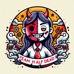 Create a logo for a  brand named "Team Half Dead " that features...