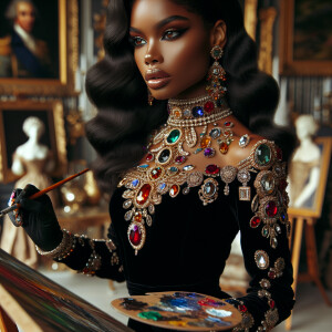In a high-class, elegantly decorated studio, a very light-skinne...