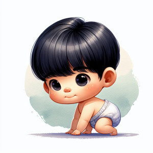 A single picture of adorable cute whimsical Chinese Asian featur...