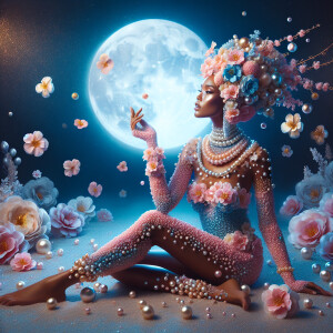 "Create an image of a majestic light skin Hawaiian woman whose f...