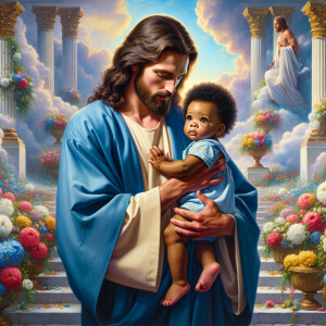Classical oil painting style depicting an African-American Jesus...
