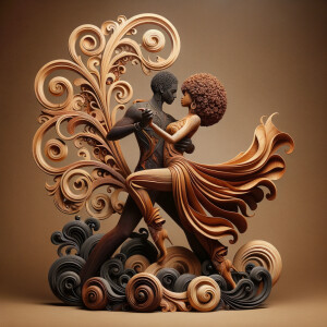 3d wood and porcelain sculpture of an Afrocentric woman with a m...