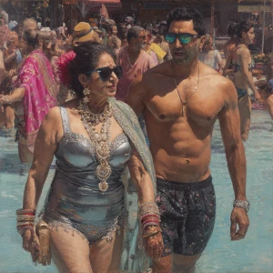 Hyperrealism oil painting,
a punjabi  curvy mother in law, in he...