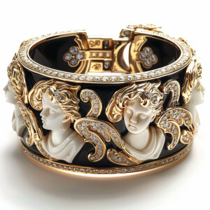 Elegant cuff bracelet featuring angel motifs and shimmering diam...