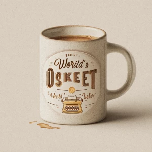 Minimalist vintage-style mug illustration, bold serif text readi...