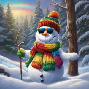 Playful illustration of a Rastafarian-inspired Frosty the Snowma...