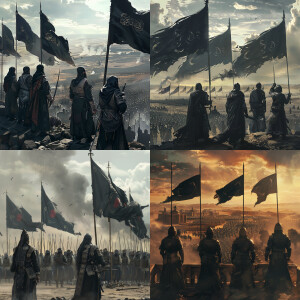 Generate a picture of 5 Muslim army generals future times with t...