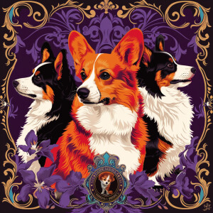 A cover page for Lucky Rowel Corgis, featuring a majestic pack o...