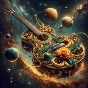 Visualize a stunning guitar that seems to be born from the very...