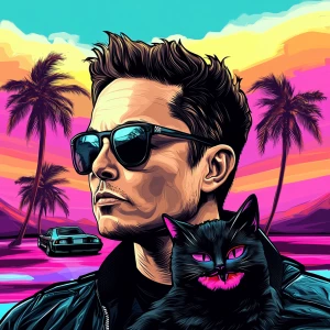 Elon Musk with CAT face in GTA art style, , in the style of a G...