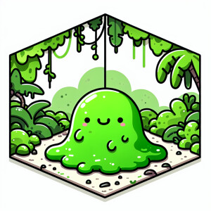 Design a green, gelatinous alien creature resembling an amorphou...