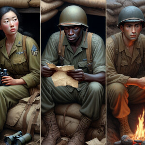 3 world war two soldiers sitting in a foxhole