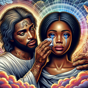 Ensure that the image distinctly represents both Jesus Christ an...