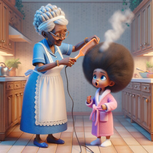 Create a realistic 3-D image of an african-American grandmother...
