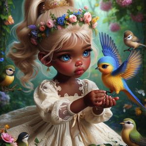 A magical scene featuring a light-skinned African-American toddl...