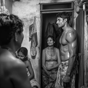 A well-built, wealthy Indian man, his skin shimmering with sweat...