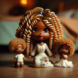 Whimsical chibi glass style of African American women full lips...
