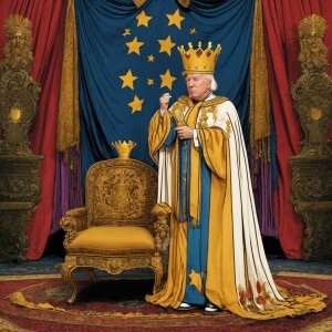 A satirical and humorous political cartoon depicts Joe Biden, we...