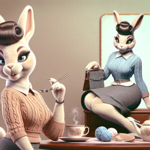 Anthropomorphic looney tunes bugs bunny as a beautiful woman dre...