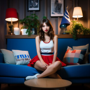 Photo of fair skinned young brunette woman influencer with petit...