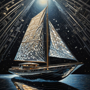 In the midst of a vast cosmic expanse, a retro-futuristic avant-...