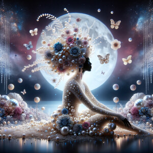 "Create an image of a majestic light skin Hawaiian woman whose f...