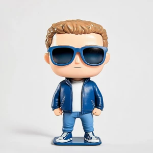 Create a Funko Pop figurine of Mark Zuckerberg, styled in the di...