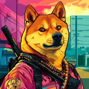MEME DOGE in GTA art style — — in the style of a Grand Theft Au...
